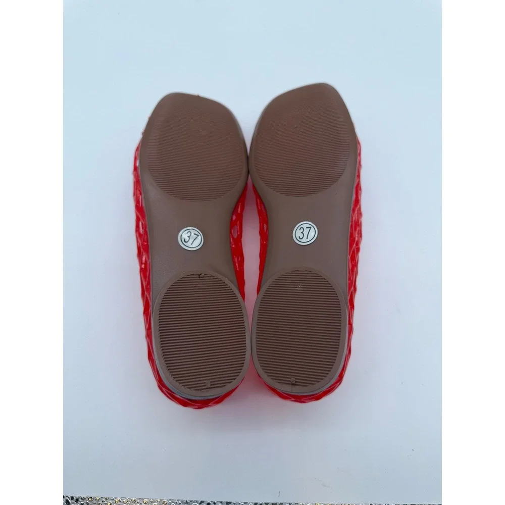 Woven Red Jelly Flats Women Lattice Slip On Summer Shoes Size 7